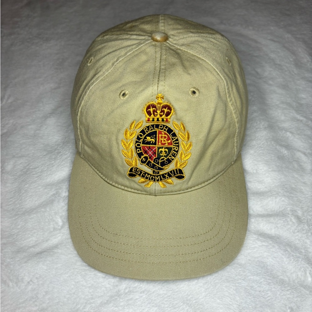 OG VTG Polo Ralph Lauren Big Crest Tan Hat Adjustable strap Stadium Pwing 92 93